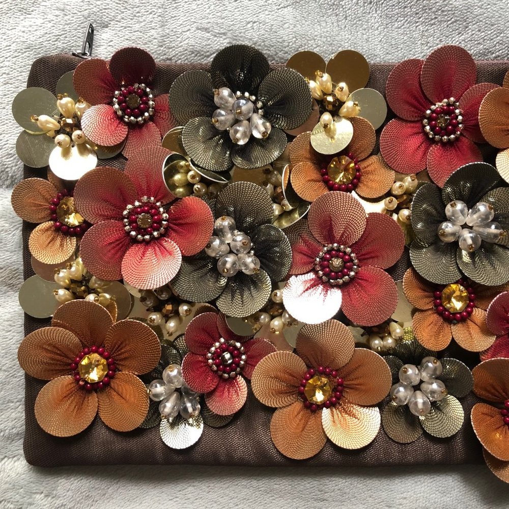 NORDSTROM - glass + plastic floral beaded clutch